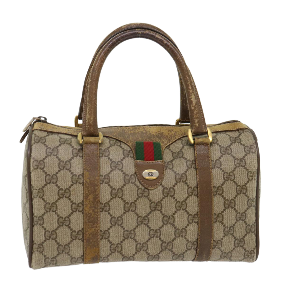 Gucci Gg Canvas Web Sherry Line Boston Bag Beige Red Green 39.02.006 Auth Bs6483